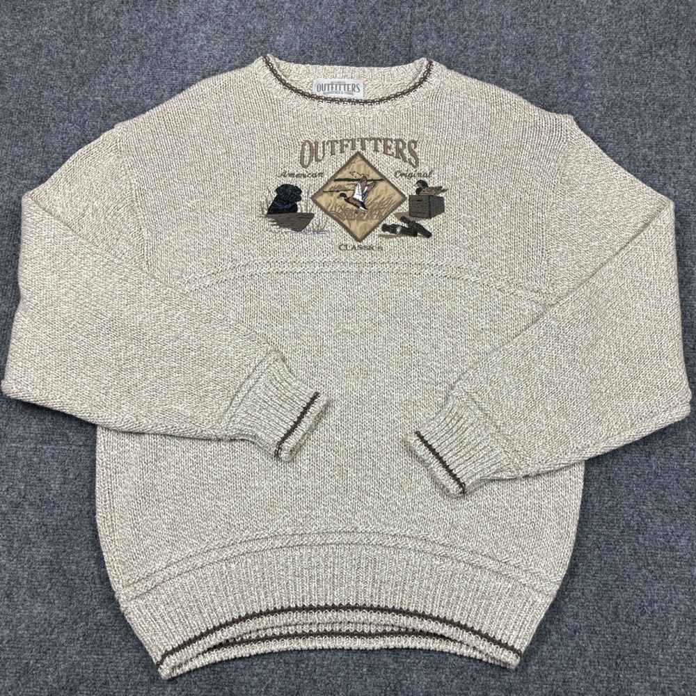 VTG Roundtree & Yorke Outfitters Mens Large Beige Knit Duck Sweater USA Grandpa